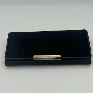 Gaofan Leather and Calf Hair Wallet Clutch Gold Accents Multiple Pockets Slots